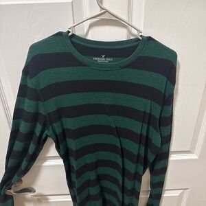 American Eagle Outfitters Green and Black Striped Crewneck Sweater